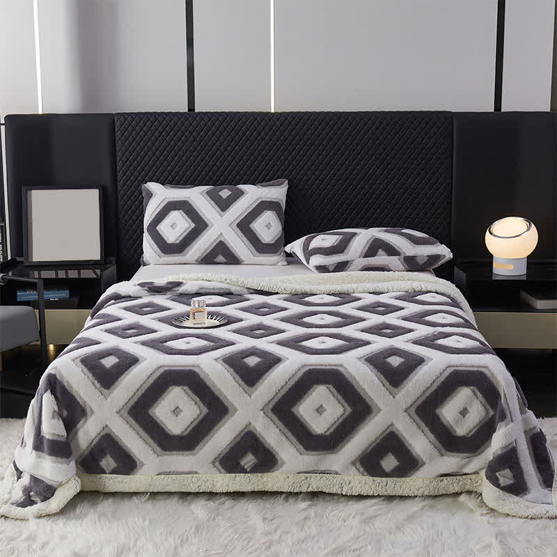 Jacquard-Sherpadecke mit geometrischem Muster - Dunkelgrau - 200cm x 230cm - image 14