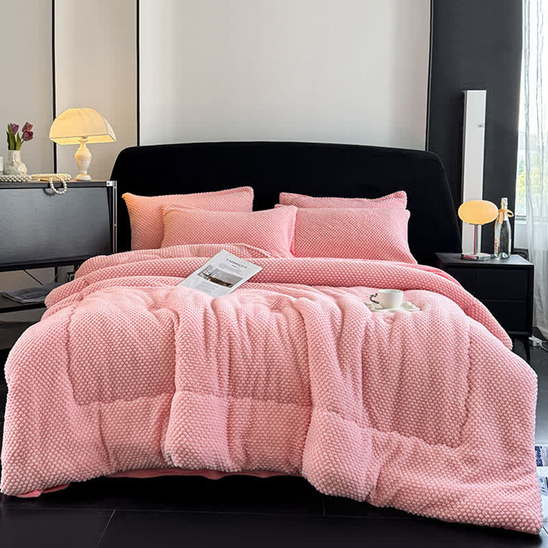 Warme Decke mit einfarbiger Struktur - Rosa - 2 Kissenbezüge - 48cm x 74cm - image 16