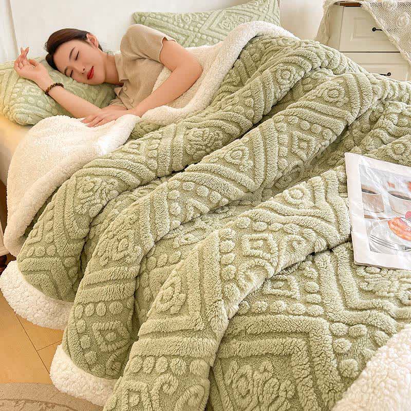 Plüschige, warme Sherpa-Fleecedecke mit Blumenmuster - Hellgrün - 200cm x 230cm - image 10