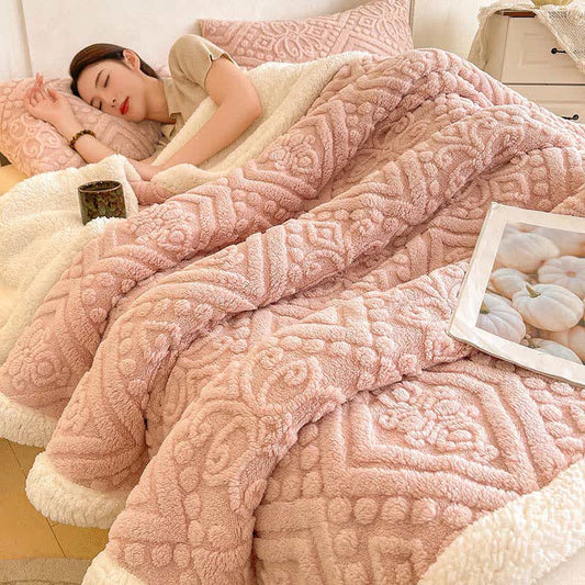Plüschige, warme Sherpa-Fleecedecke mit Blumenmuster - Rosa - 200cm x 230cm - image 1