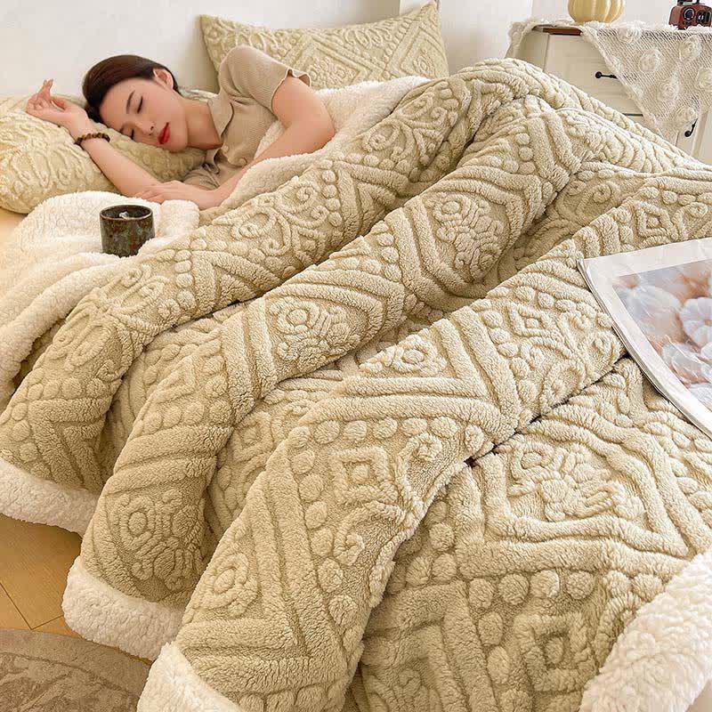 Plüschige, warme Sherpa-Fleecedecke mit Blumenmuster - Leichter Kaffee - 200cm x 230cm - image 14