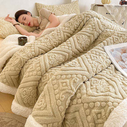 Plüschige, warme Sherpa-Fleecedecke mit Blumenmuster - Leichter Kaffee - 200cm x 230cm - image 12