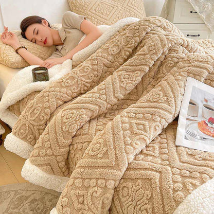 Plüschige, warme Sherpa-Fleecedecke mit Blumenmuster - Karamell - 200cm x 230cm - image 11