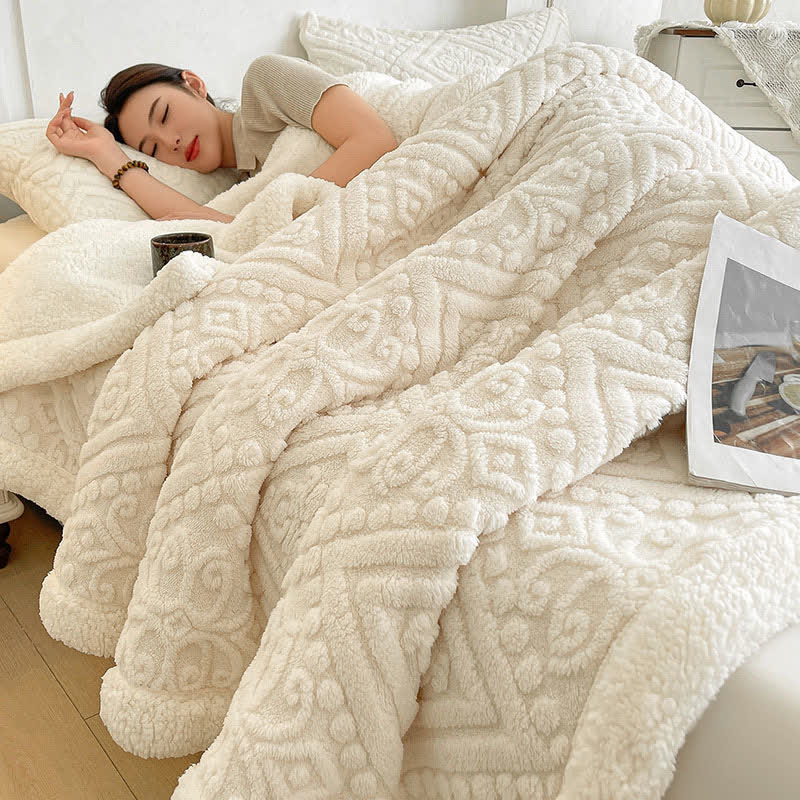 Plüschige, warme Sherpa-Fleecedecke mit Blumenmuster - Weiß - 200cm x 230cm - image 9