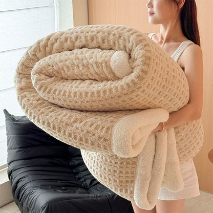 Strukturierte Sherpa-Überwurfdecke mit Waffelmuster - Khaki - 200cm x 230cm - image 5