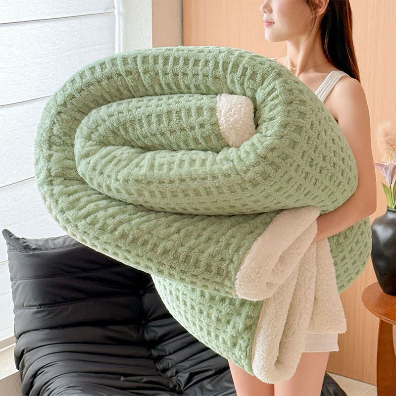 Strukturierte Sherpa-Überwurfdecke mit Waffelmuster - Hellgrün - 200cm x 230cm - image 9
