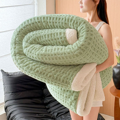 Strukturierte Sherpa-Überwurfdecke mit Waffelmuster - Hellgrün - 200cm x 230cm - image 9