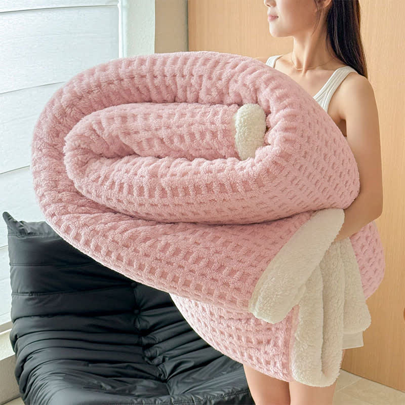 Strukturierte Sherpa-Überwurfdecke mit Waffelmuster - Hellrosa - 200cm x 230cm - image 13