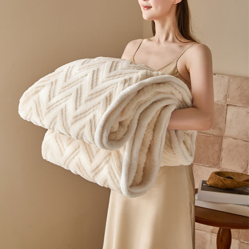 Moderne warme Jacquarddecke mit Chevron-Muster - Beige - 200cm x 230cm - image 16