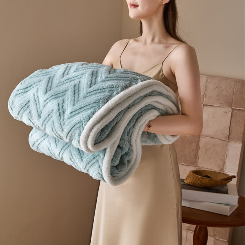 Moderne warme Jacquarddecke mit Chevron-Muster - Himmelblau - 200cm x 230cm - image 18