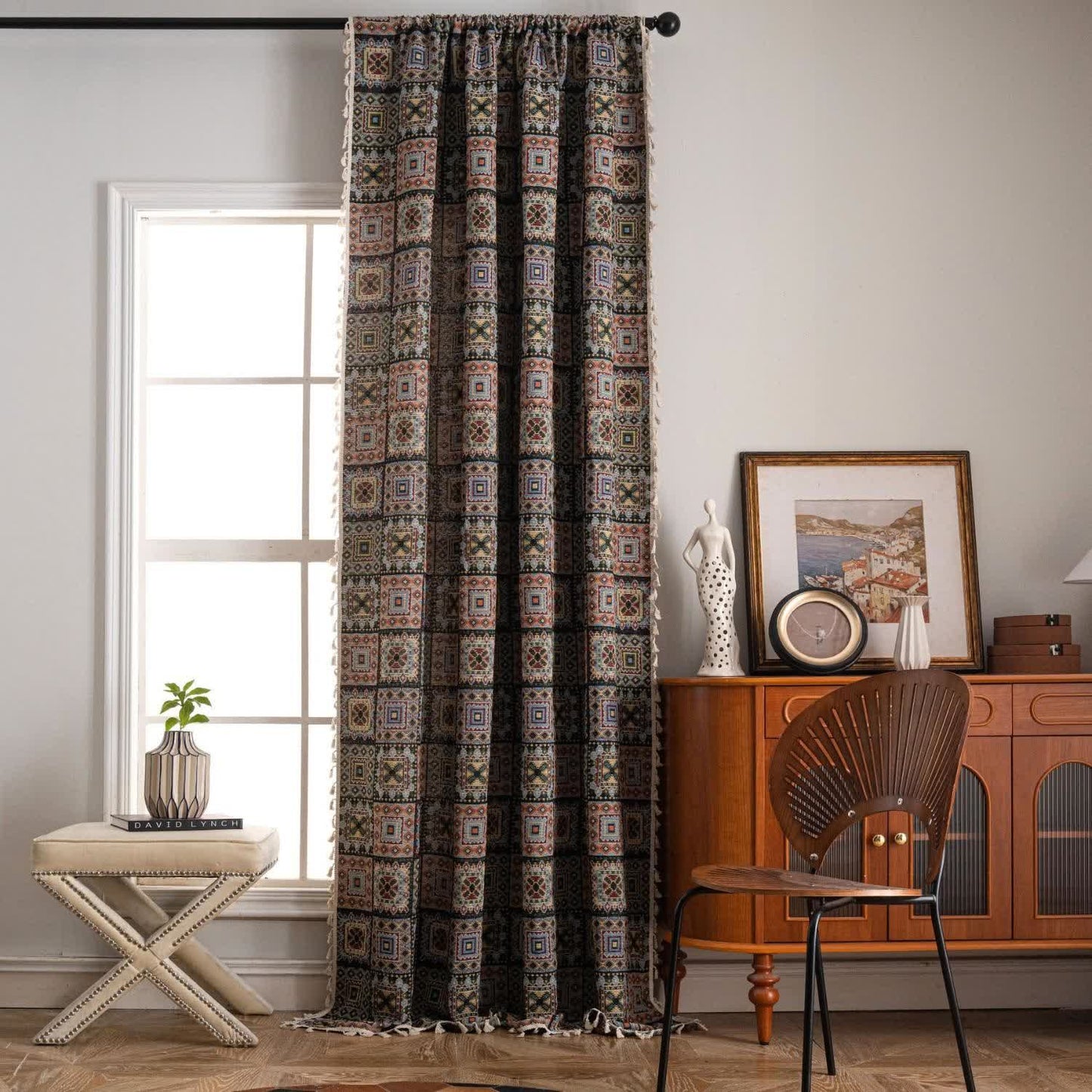 Geometrischer quadratischer Jacquard-Vorhang im Retro-Stil - image 9