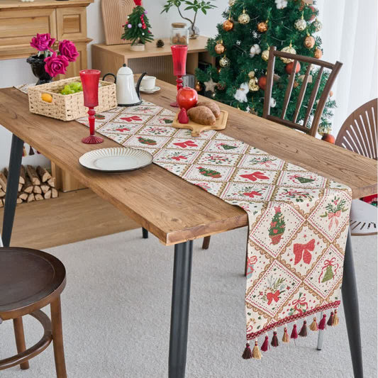 Weihnachts-Jacquard-Tischläufer mit Schleife und Rautenmuster - 33cm x 275cm - image 0