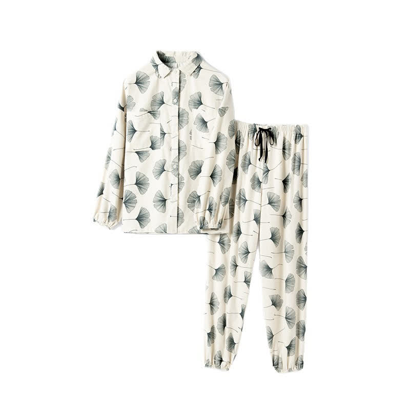 Pyjama-Schlafanzug aus gebürsteter Baumwolle mit Ginkgoblättern - image 6