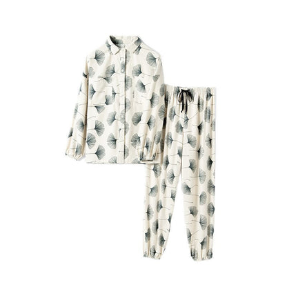 Pyjama-Schlafanzug aus gebürsteter Baumwolle mit Ginkgoblättern - image 6