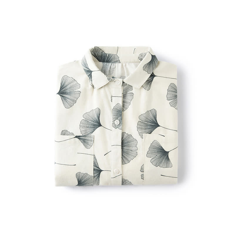 Pyjama-Schlafanzug aus gebürsteter Baumwolle mit Ginkgoblättern - image 7