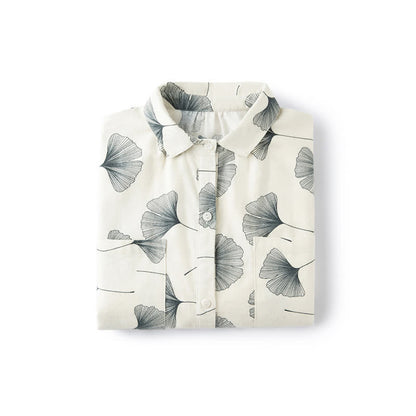 Pyjama-Schlafanzug aus gebürsteter Baumwolle mit Ginkgoblättern - image 7