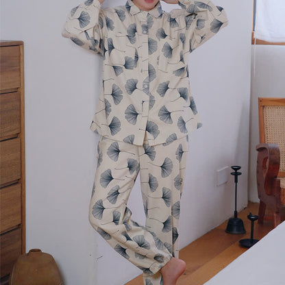 Pyjama-Schlafanzug aus gebürsteter Baumwolle mit Ginkgoblättern - XL - image 1