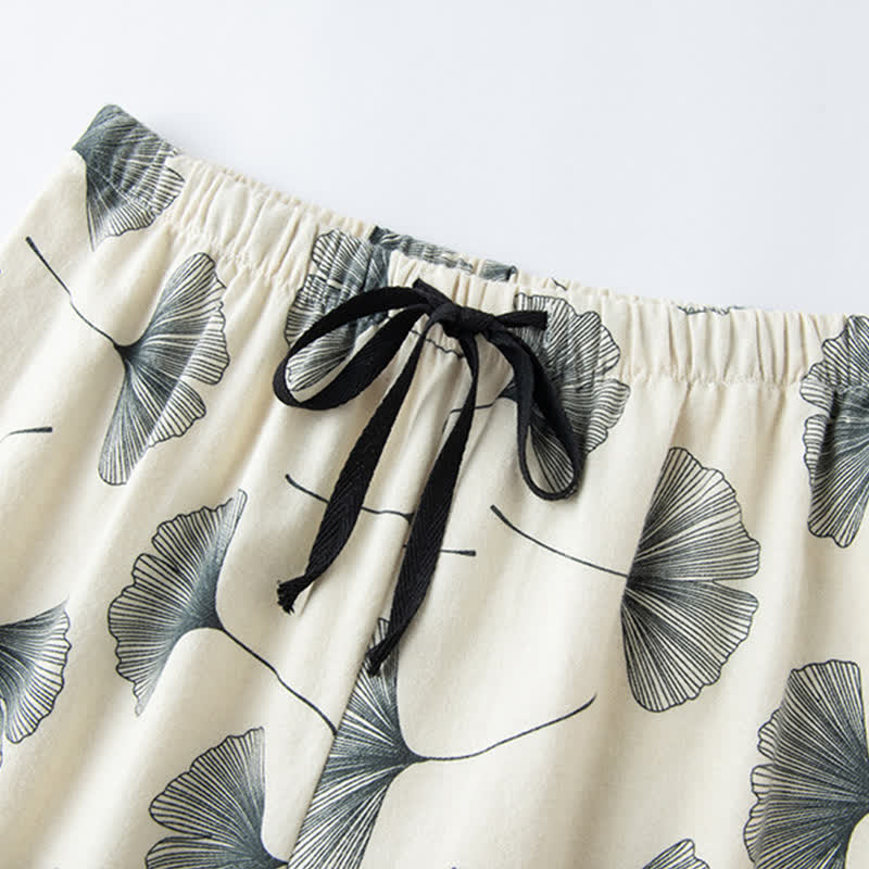 Pyjama-Schlafanzug aus gebürsteter Baumwolle mit Ginkgoblättern - image 13