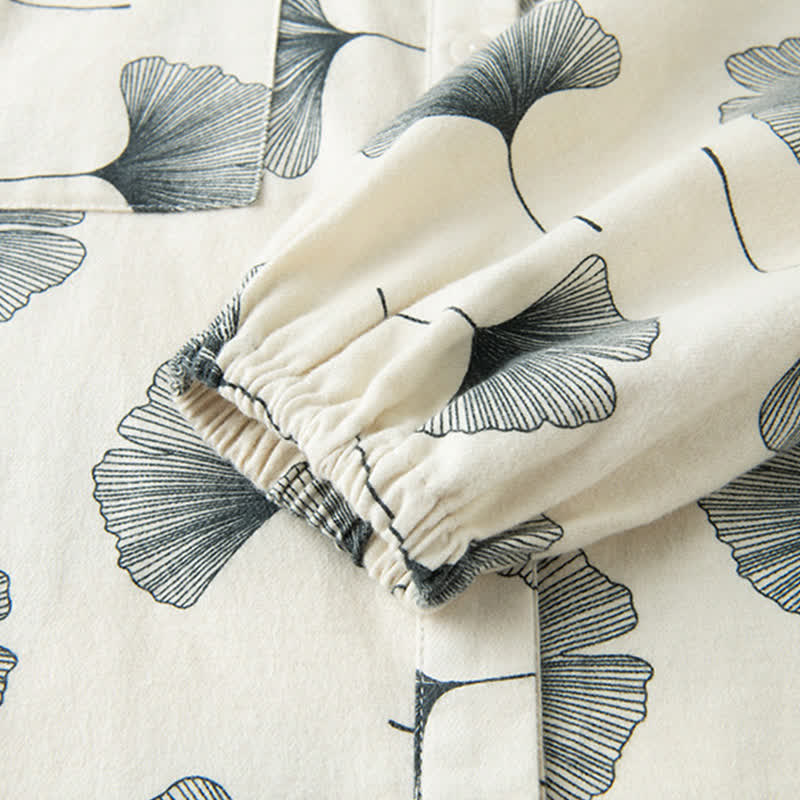 Pyjama-Schlafanzug aus gebürsteter Baumwolle mit Ginkgoblättern - image 11