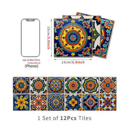 Bunte Talavera-Fliesen-Wandaufkleber aus PET-Schaum - 12 Stück - 15cm x 15cm - image 9