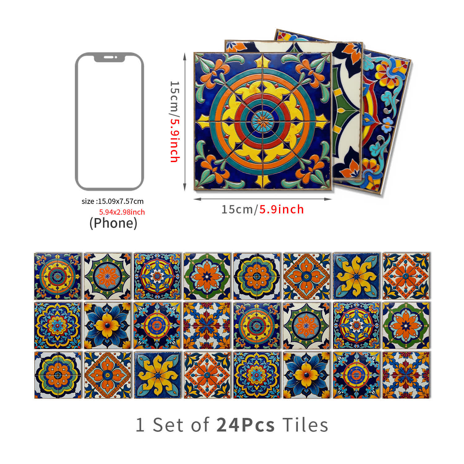 Bunte Talavera-Fliesen-Wandaufkleber aus PET-Schaum - 24 STÜCKE - 15cm x 15cm - image 10
