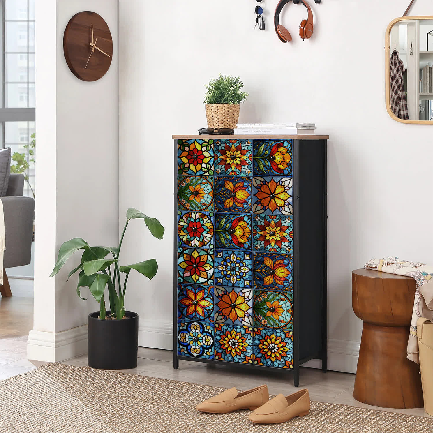 Wandaufkleber aus PET-Schaumfliesen im Boho-Stil mit Blumenmuster - image 5