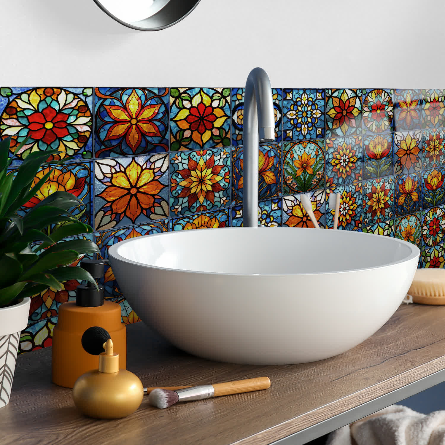 Wandaufkleber aus PET-Schaumfliesen im Boho-Stil mit Blumenmuster - image 3