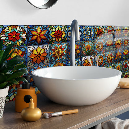 Wandaufkleber aus PET-Schaumfliesen im Boho-Stil mit Blumenmuster - image 3