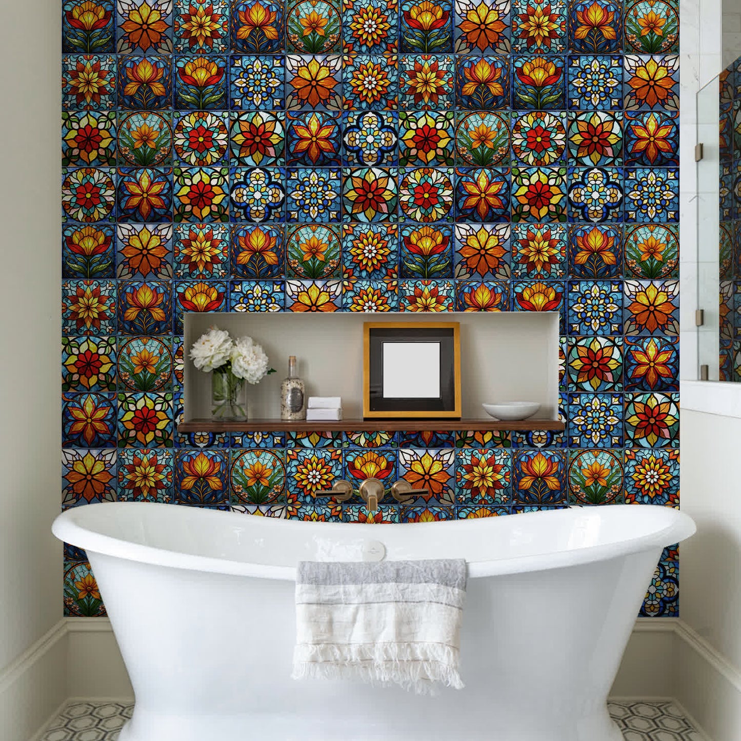 Wandaufkleber aus PET-Schaumfliesen im Boho-Stil mit Blumenmuster - image 2