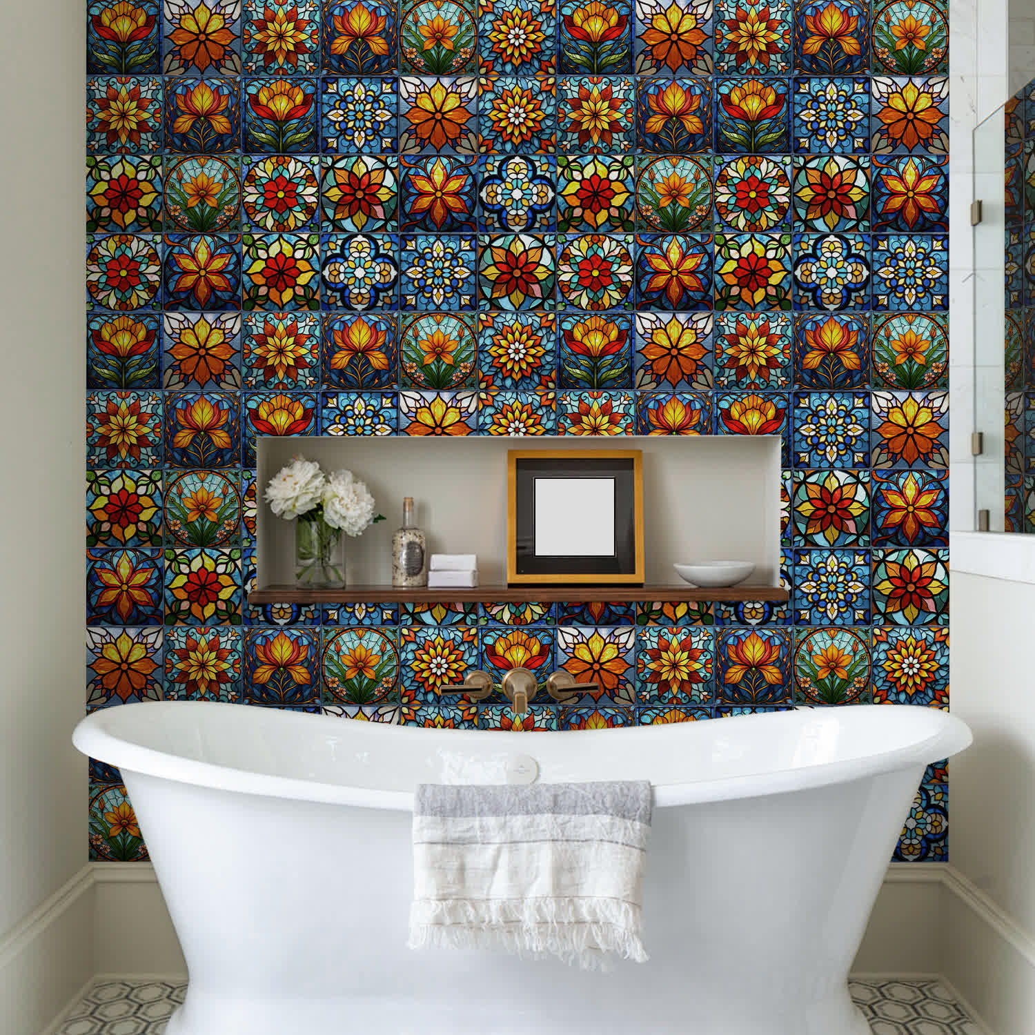 Wandaufkleber aus PET-Schaumfliesen im Boho-Stil mit Blumenmuster - image 2