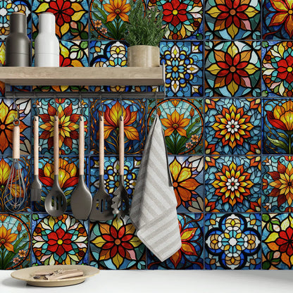 Wandaufkleber aus PET-Schaumfliesen im Boho-Stil mit Blumenmuster - image 4
