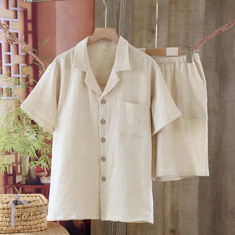 Passende minimalistische Pyjama-Schlafanzüge aus Baumwollleinen - Männer - 2XL - image 14