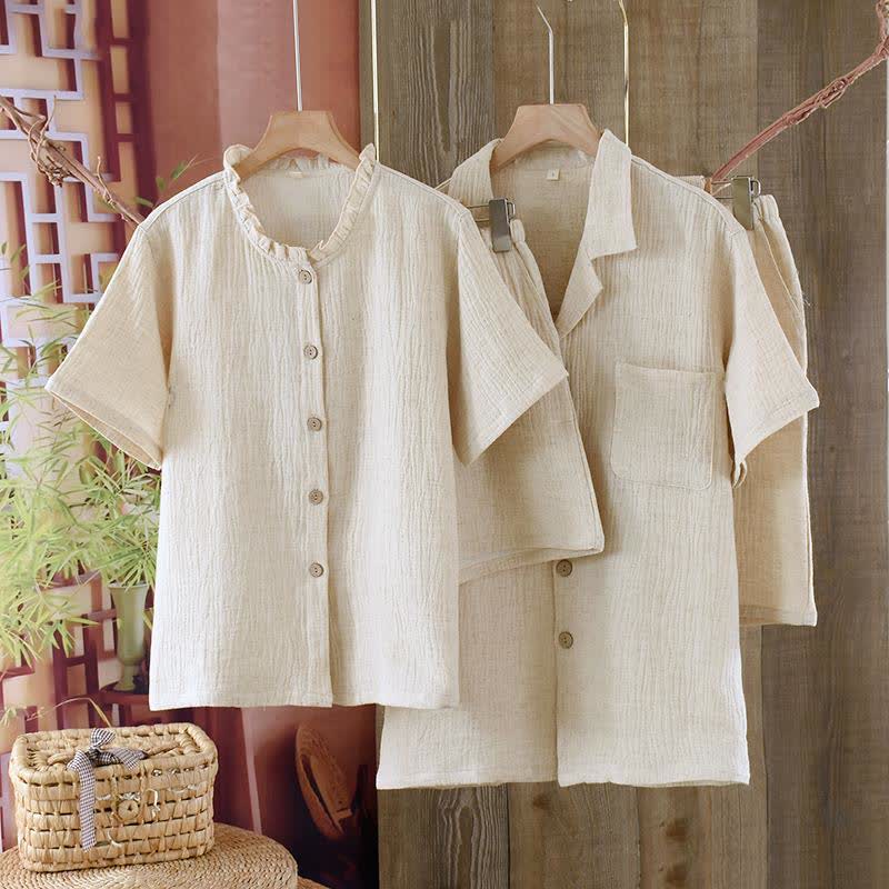 Passende minimalistische Pyjama-Schlafanzüge aus Baumwollleinen - image 1