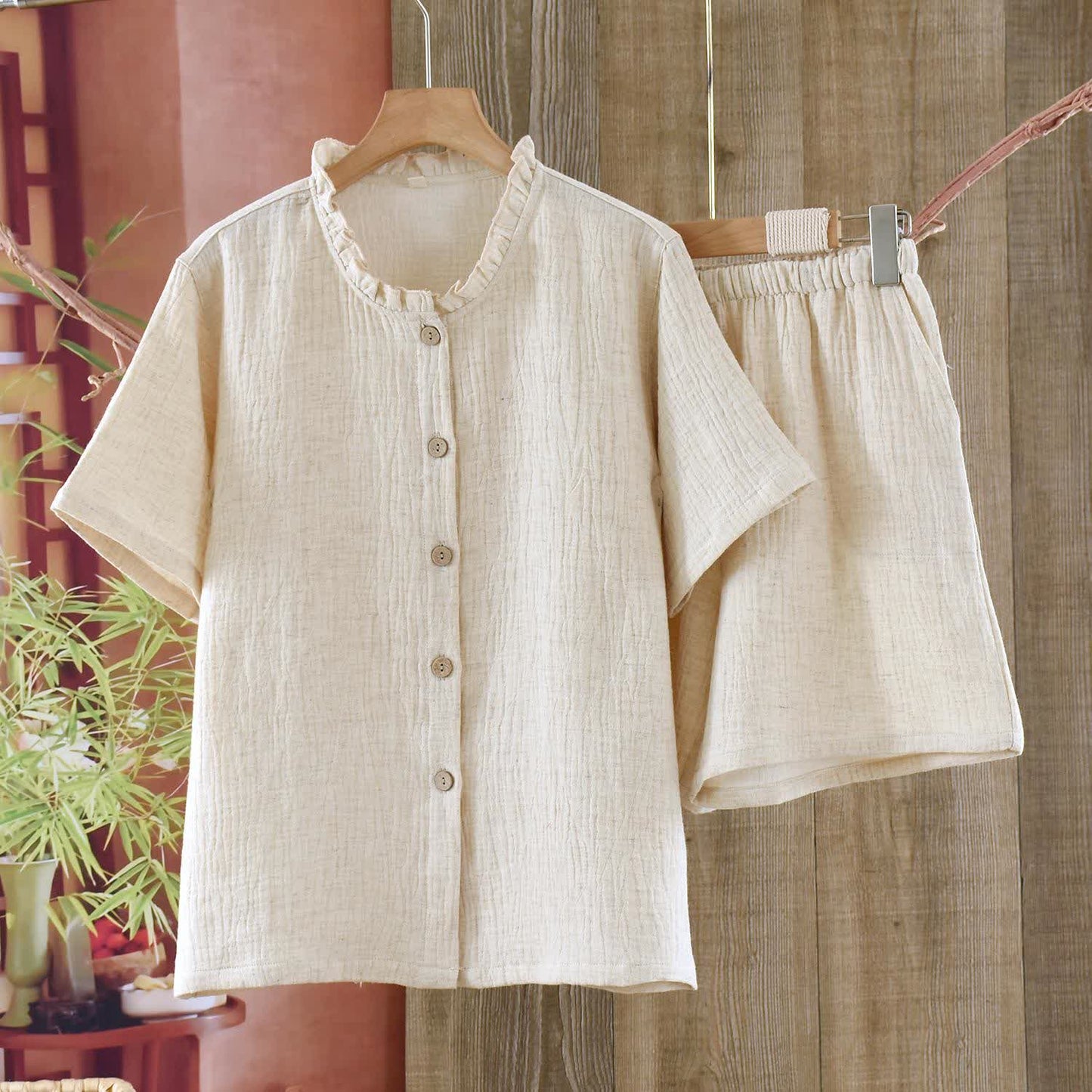 Passende minimalistische Pyjama-Schlafanzüge aus Baumwollleinen - Frauen - 2XL - image 4
