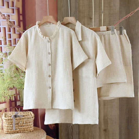 Passende minimalistische Pyjama-Schlafanzüge aus Baumwollleinen - image 0