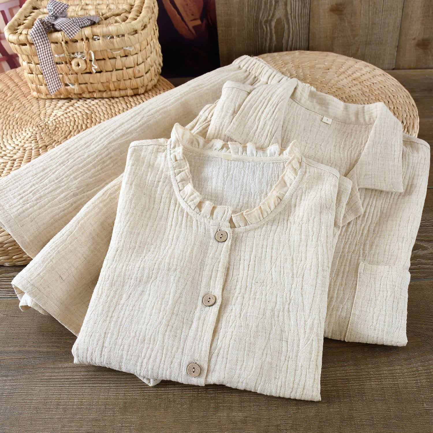 Passende minimalistische Pyjama-Schlafanzüge aus Baumwollleinen - image 2