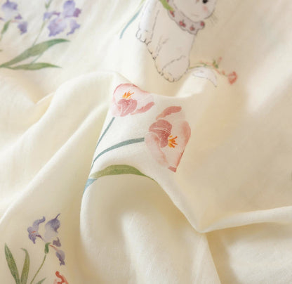 Kimono-Pyjama aus Baumwollgaze mit Blumenmuster und Katze - image 12