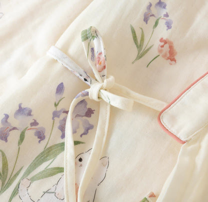 Kimono-Pyjama aus Baumwollgaze mit Blumenmuster und Katze - image 7