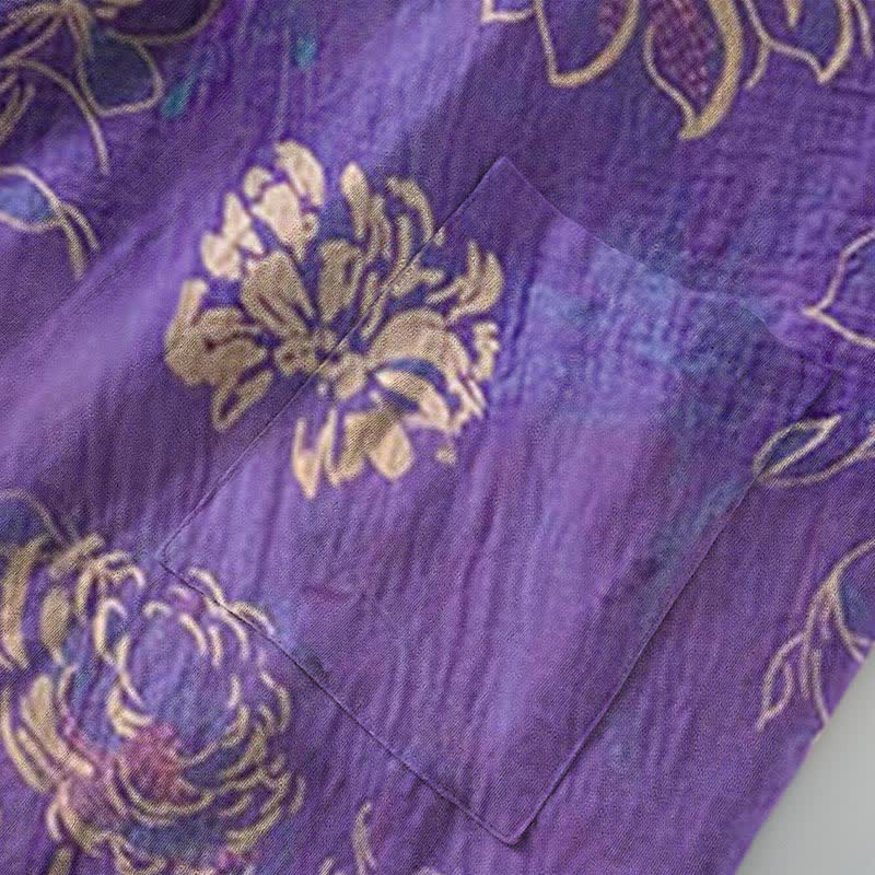 Zweifarbiger Kimono-Bademantel aus Baumwollgaze mit Pfingstrosenmotiv - image 4