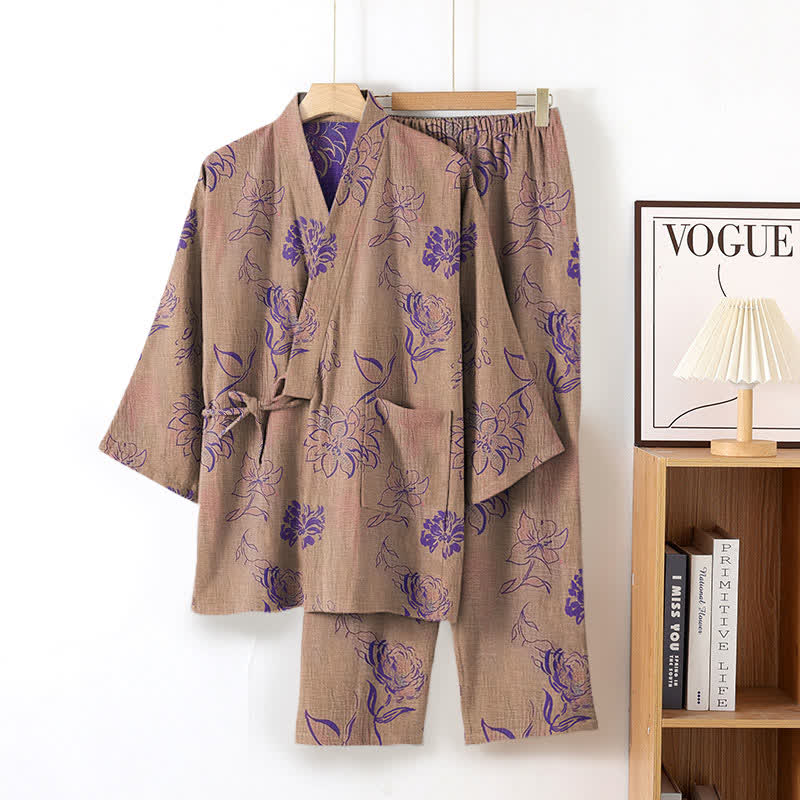 Peony – Loungewear-Set aus Baumwollgaze-Kimono - Grau Rosa - XL - image 4