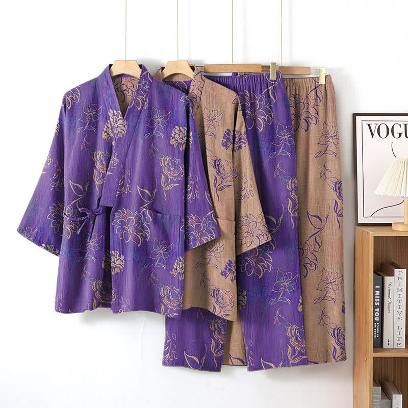 Peony – Loungewear-Set aus Baumwollgaze-Kimono - image 0