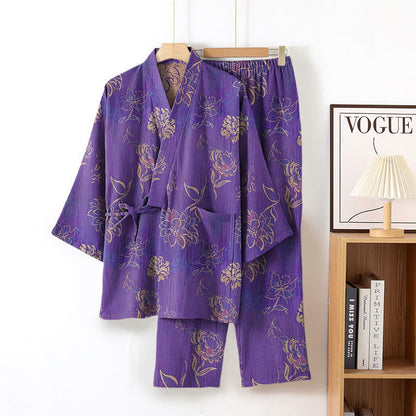 Peony – Loungewear-Set aus Baumwollgaze-Kimono - Lila - XL - image 1