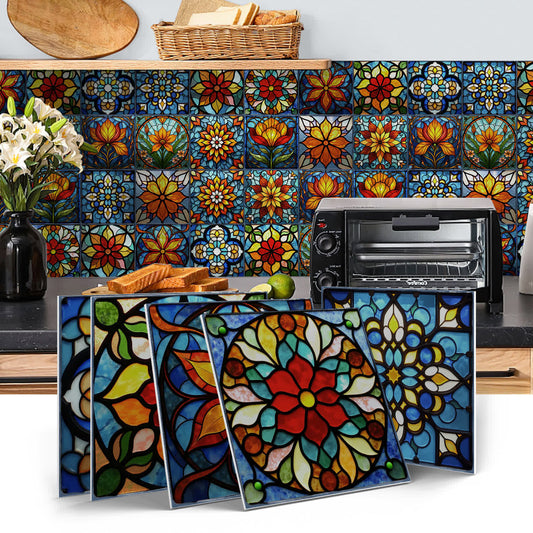 Wandaufkleber aus PET-Schaumfliesen im Boho-Stil mit Blumenmuster - image 0