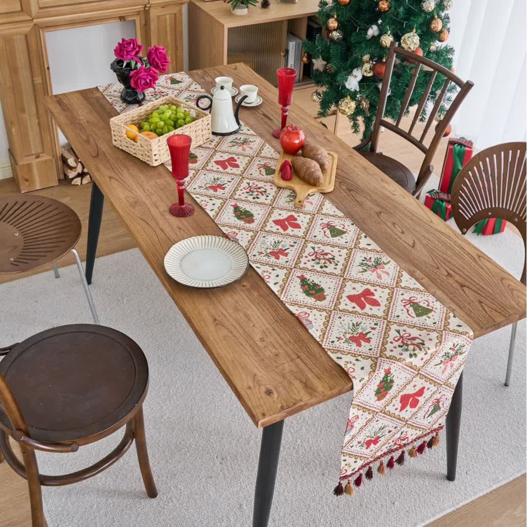 Weihnachts-Jacquard-Tischläufer mit Schleife und Rautenmuster - image 2
