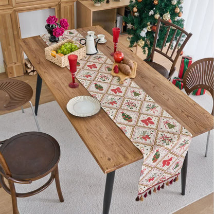 Weihnachts-Jacquard-Tischläufer mit Schleife und Rautenmuster - image 2