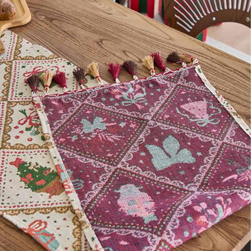 Weihnachts-Jacquard-Tischläufer mit Schleife und Rautenmuster - image 4