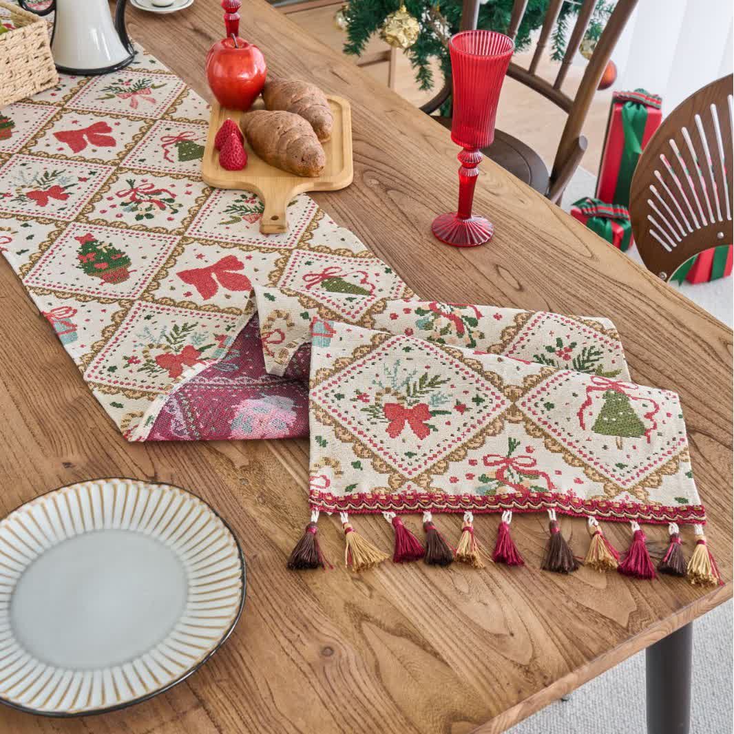 Weihnachts-Jacquard-Tischläufer mit Schleife und Rautenmuster - image 3