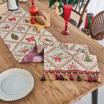 Weihnachts-Jacquard-Tischläufer mit Schleife und Rautenmuster - image 3