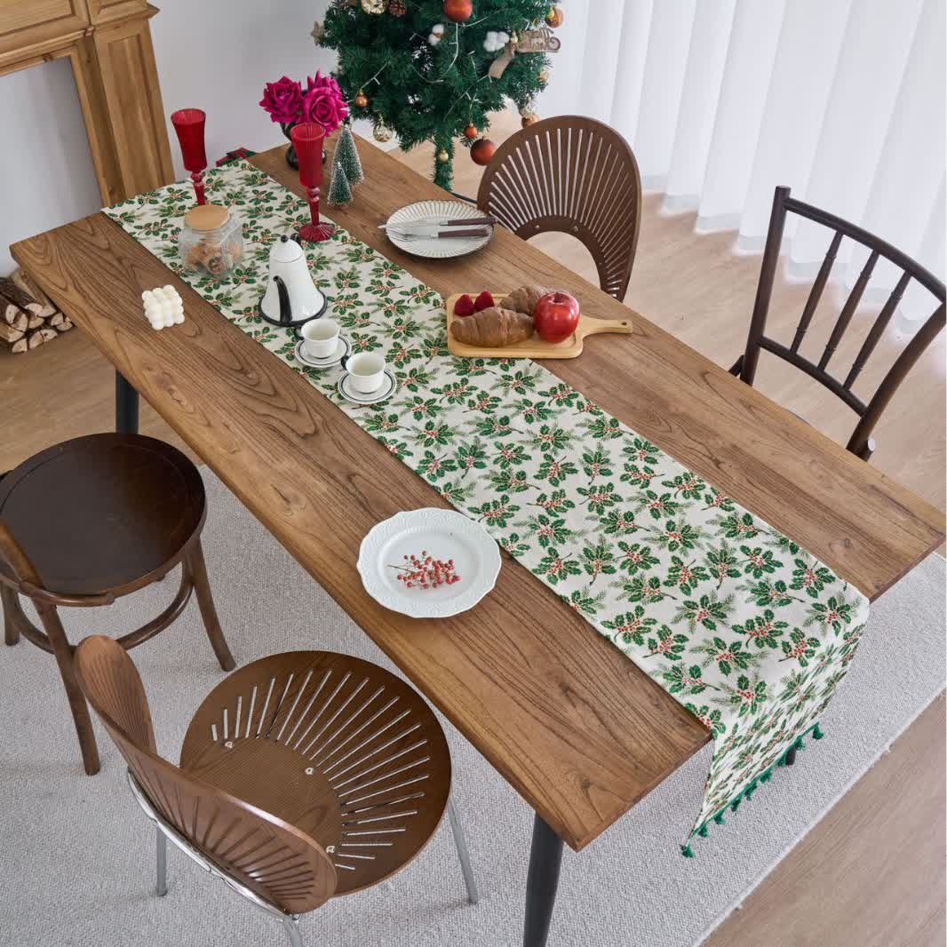 Weihnachtlicher Tischläufer mit Stechpalmenblättern - image 3