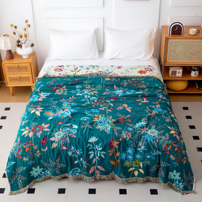 Quilt mit Quasten aus natürlicher Baumwolle mit Blumenranken - image 1